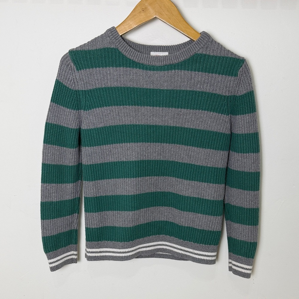 Hanna Andersson Boy’s Green and Gray Striped Crewneck Sweater Size 8
